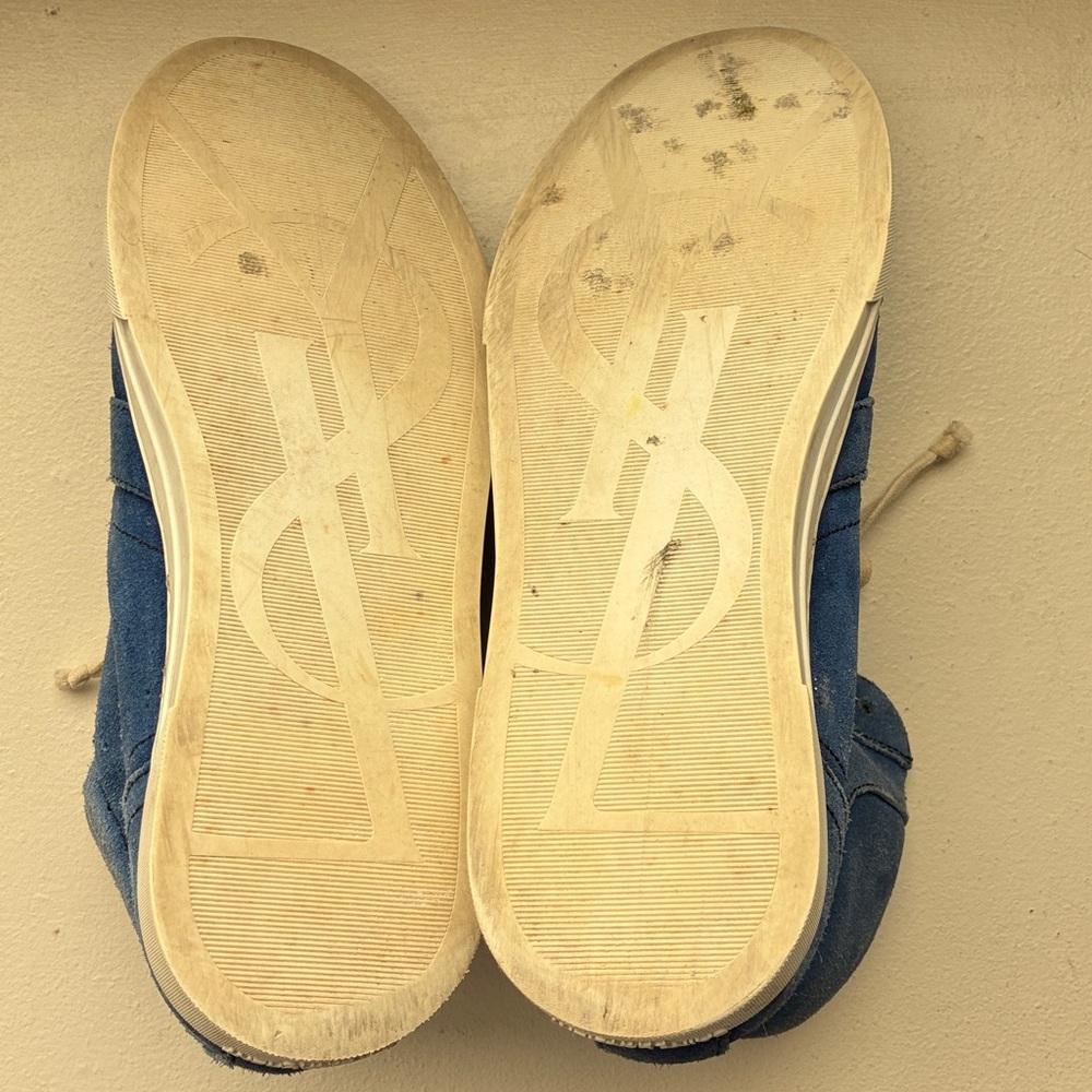 Saint Laurent Joe Distressed Blue Suede High-Top Sneakers - Picture 8 of 10